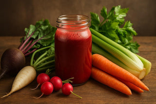 Fermentierter Wurzelgemüsesaft mit Rote Bete, Karotte, Sellerie und Rettich